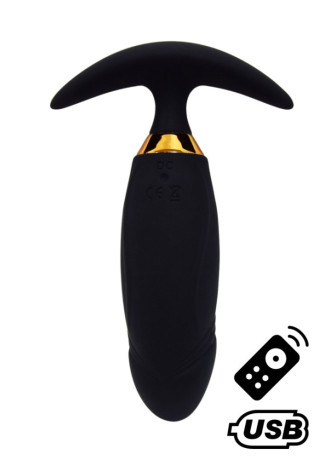 PEACH, Plug Vibrant noir long USB avec télécommande, dans un silicone médical doux et lisse - B72BLK